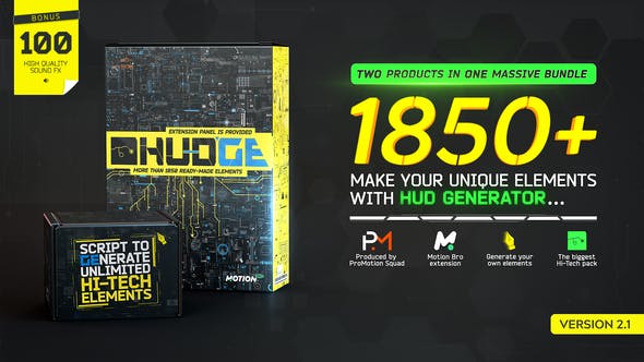 Videohive HUDGE Generator of Hi-Tech Elements 1850+ HUD UI V2.1 - 26509230