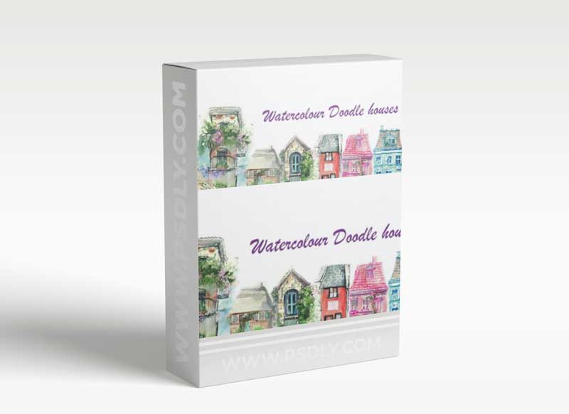 Watercolour and ink doodle houses