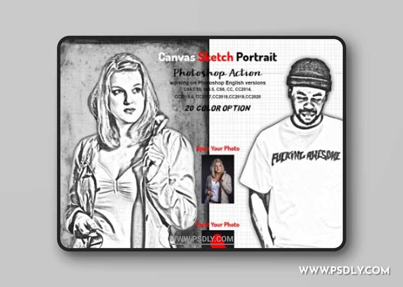 CreativeMarket - Canvas Sketch Portrait PS Action 5970167