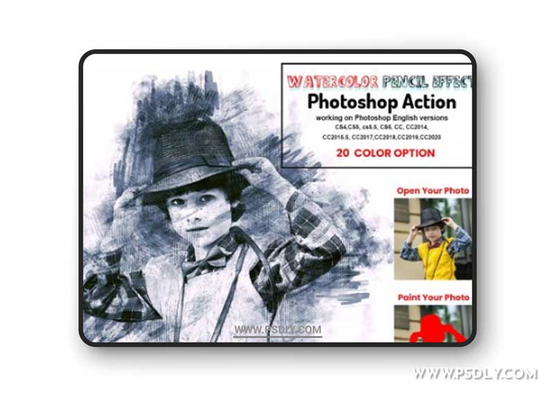 CreativeMarket - Watercolor Pencil Effect PS Action 6298931