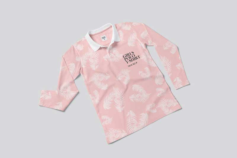 Girls Long Sleeve Polo Shirt Mockups