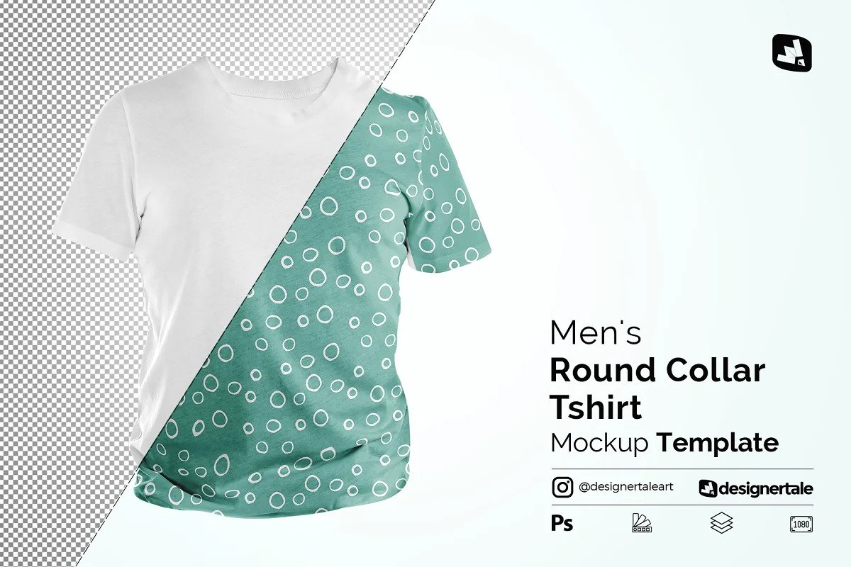 CreativeMarket - Men's Round Collar Tshirt Mockup 5280198