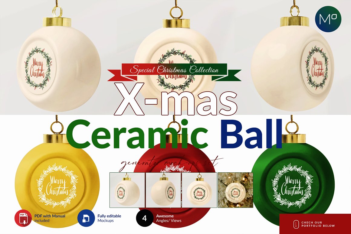 CreativeMarket - Ceramic X-mass Ball Mock-ups 5636720