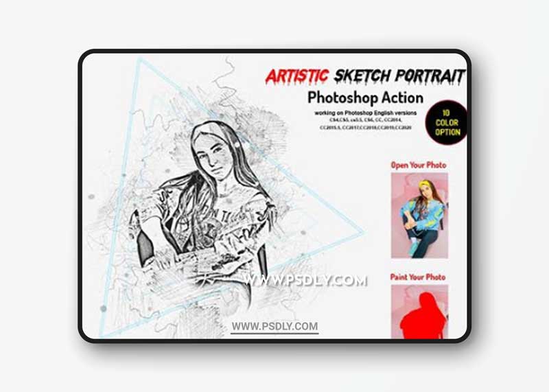 Artistic Sketch Portrait Action for Photoshop + Brushes