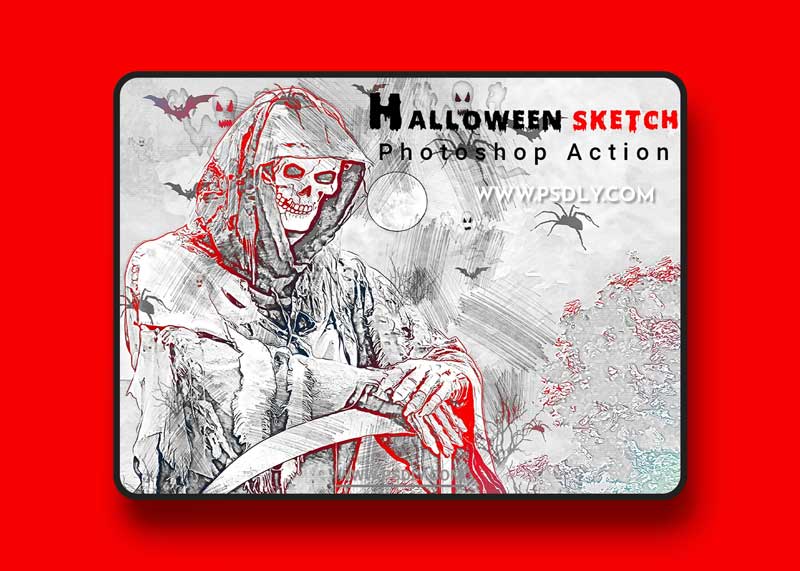 CreativeMarket - Halloween Sketch Photoshop Action 6415908
