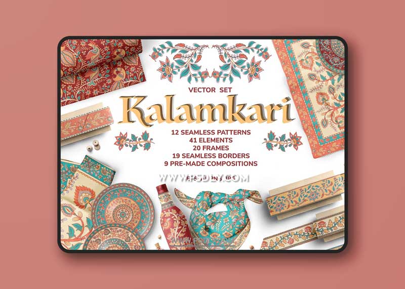 CreativeMarket - KALAMKARI. Vector Set Ornaments. 3809401