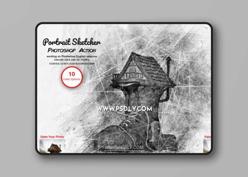 CreativeMarket - Portrait Sketcher Photoshop Action 6355523