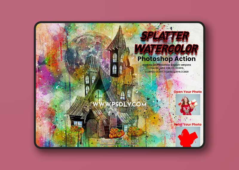 CreativeMarket - Splatter Watercolor Photoshop Action 5654650