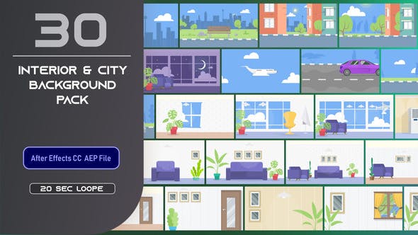 Videohive 30 Flat Interior and City Background Pack - AE 33314305