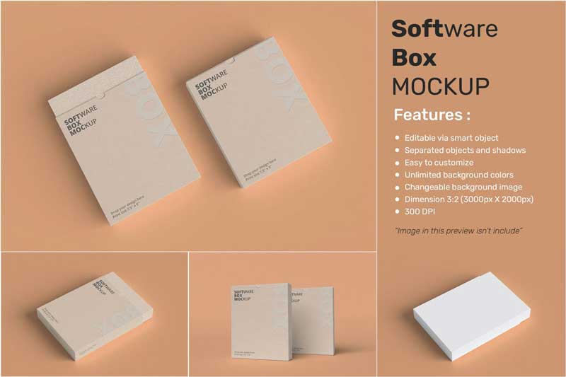Software box mockup realistic rendering PE7MH28