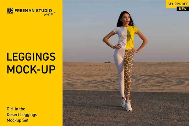 CreativeMarket - Girl in Desert Leggings Mock-Up Set 5756246