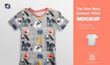 Top view Boy’s Summer Tshirt Mockup 4737638