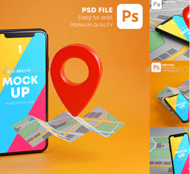 GraphicRiver - Smartphone Red GPS Pin Point On Map Mockup Pack 28404153