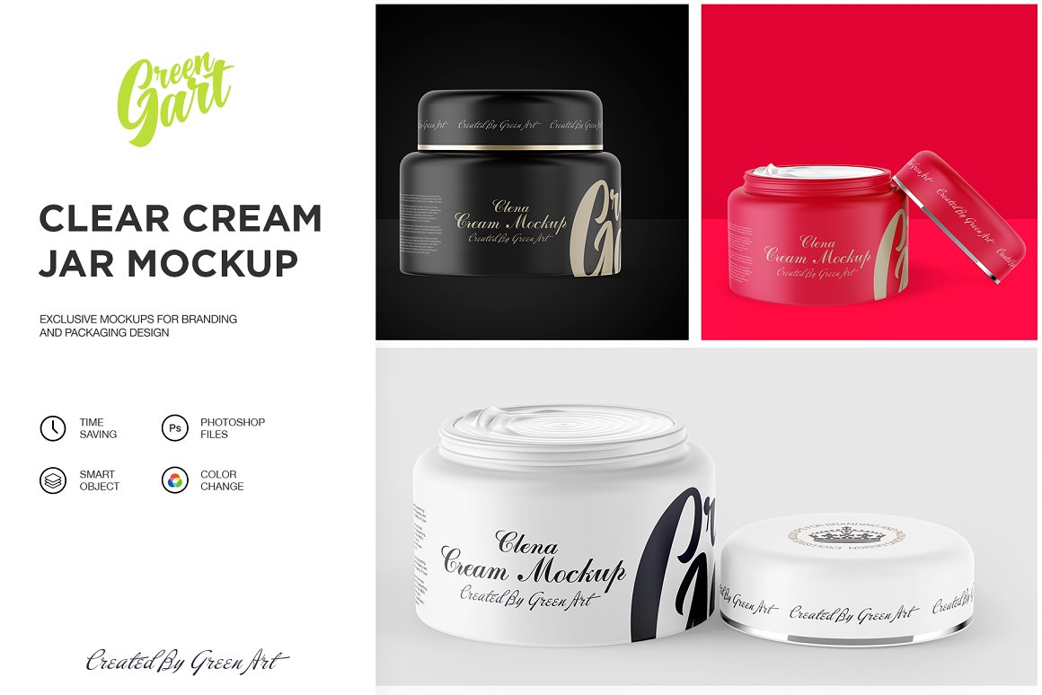 CreativeMarket - 3 PSD Clear Cream Jar Mockup 2310526