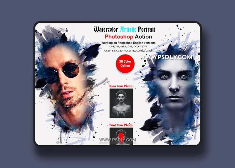 CreativeMarket - Watercolor Artistic Portrait Action 6402754