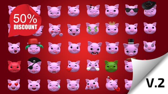 Videohive Emoji v2 - Pig Animation Kit 23234022