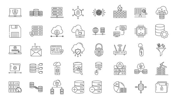 Videohive Database & Security Line Icons 33970713