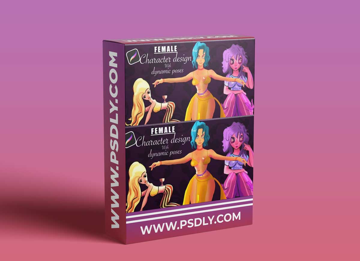 Female character design with dynamic poses