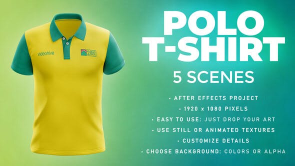 Videohive Polo T-shirt - 5 Scenes Mockup Template - Animated Mockup PRO 33808963