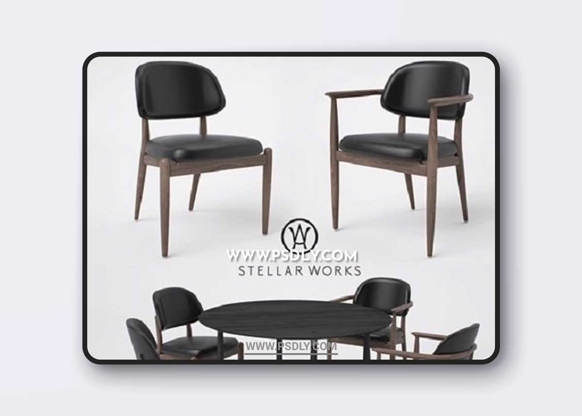 Stellar Works Slow Side Chair Dining Chair and Dining Table 3D Models