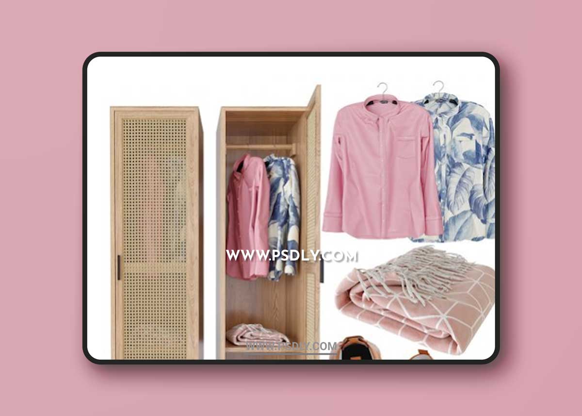 WASKA Wardrobe with hangers with 1 wicker door 3D Models