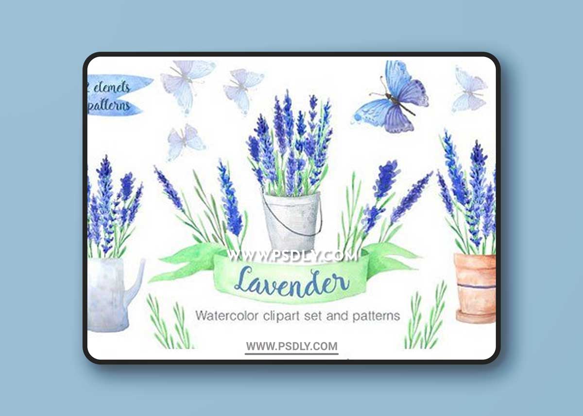 Watercolor Blue Lavender Flowers