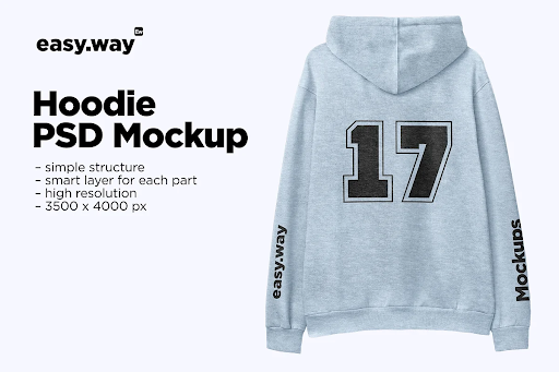 CreativeMarket - Heather Hoodie Back View PSD Mockup 6163223