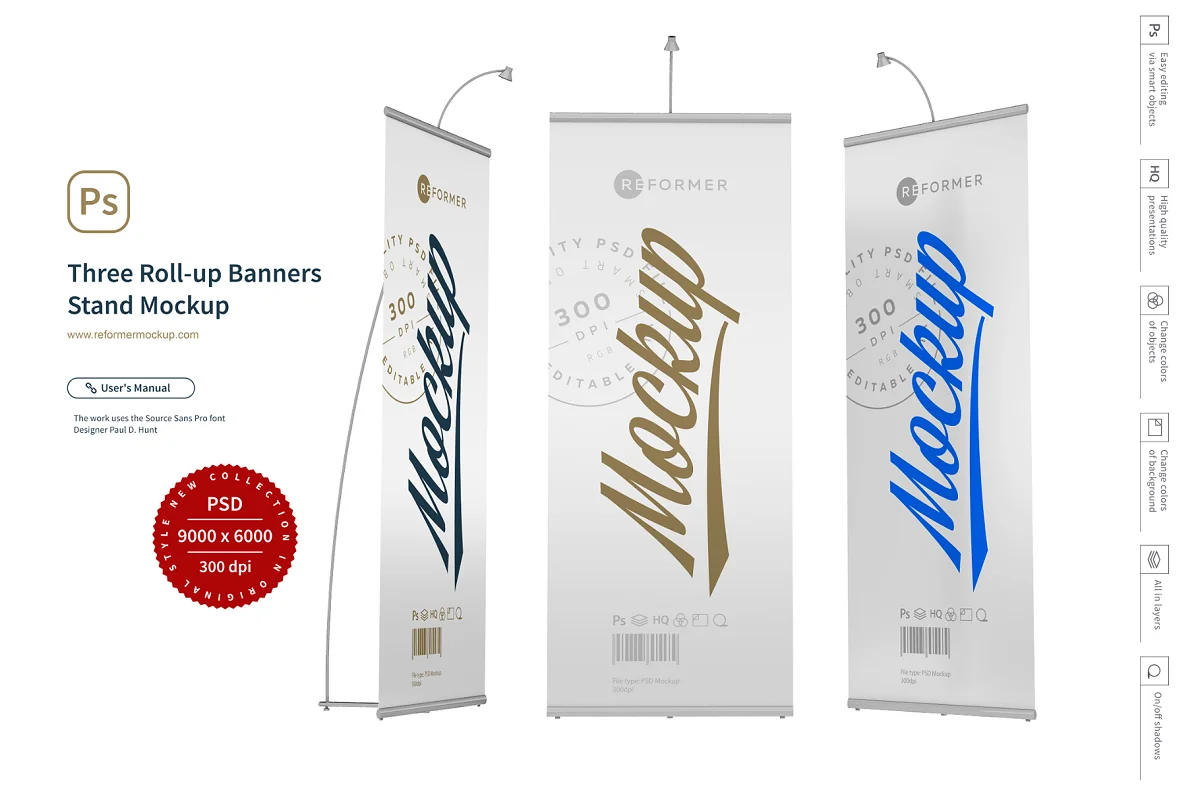 CreativeMarket - Three Roll-up Banners Stand Mockup 5245986