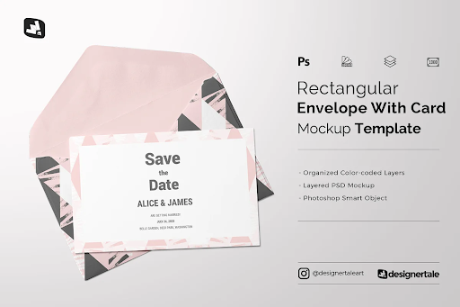 CreativeMarket - Rectangular Envelope & Card Mockup 4853404