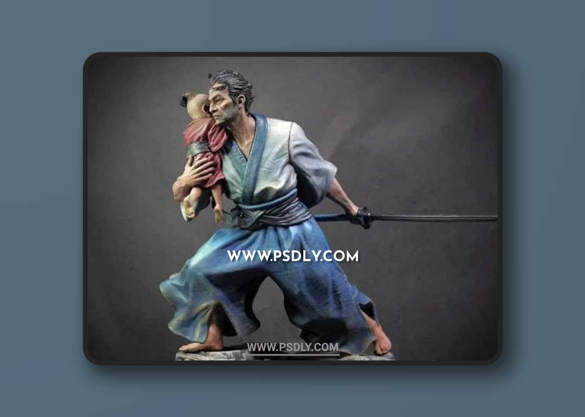 Lone Wolf – Samurai with Baby – 3D Print Model