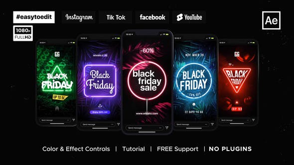 Videohive Black Friday | Neon Stories & Posts 34426932