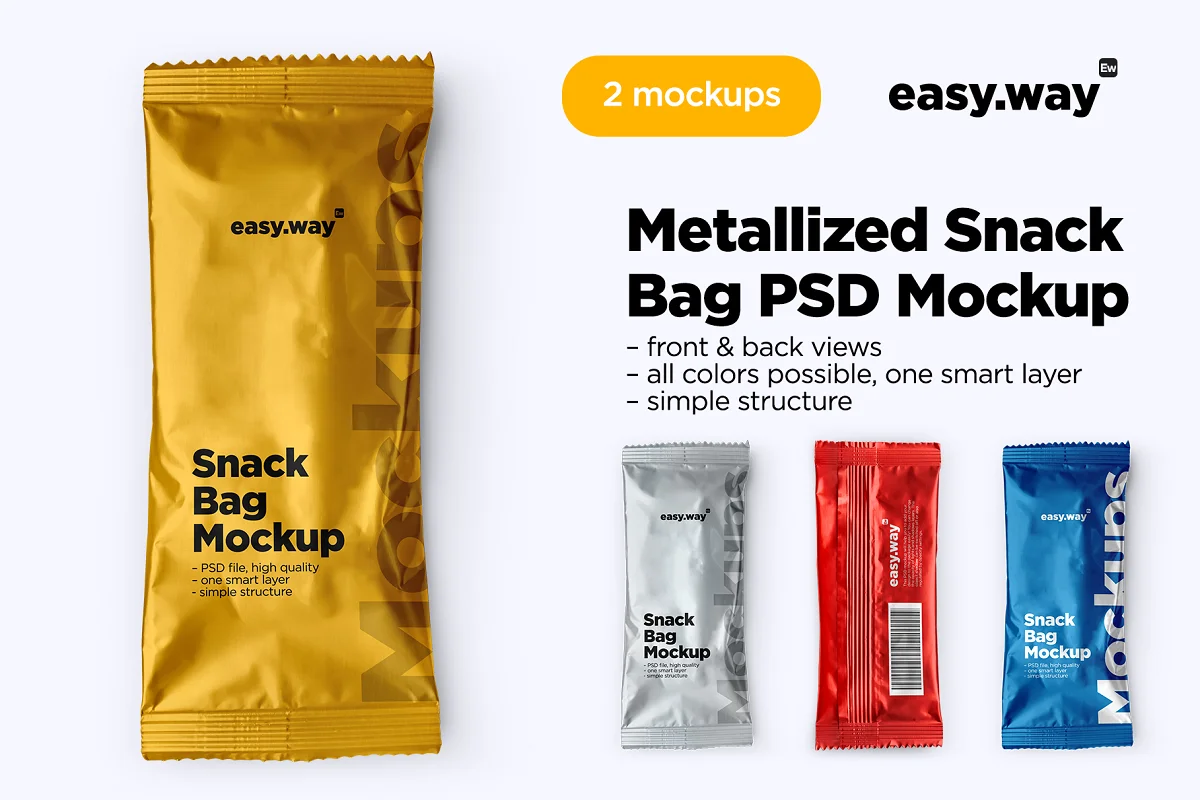 CreativeMarket - Metallized Snack Bag PSD Mockup 5819433