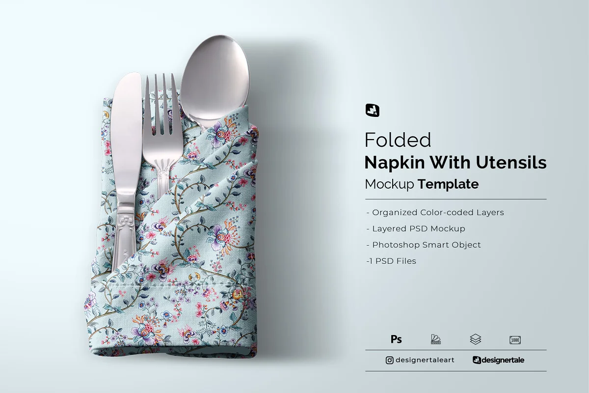 CreativeMarket - Folded Napkin With Utensils Mockup 6195343