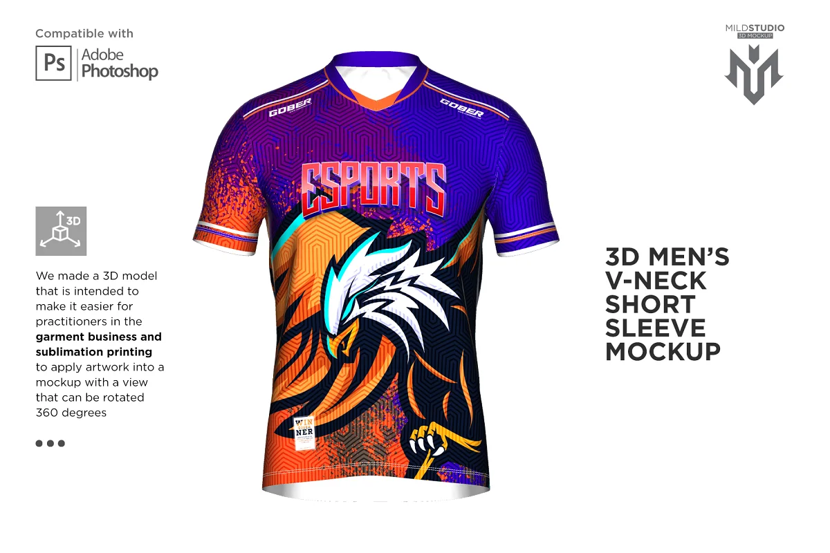 CreativeMarket - 3D Double Vneck Short Sleeve Mockup 6499295