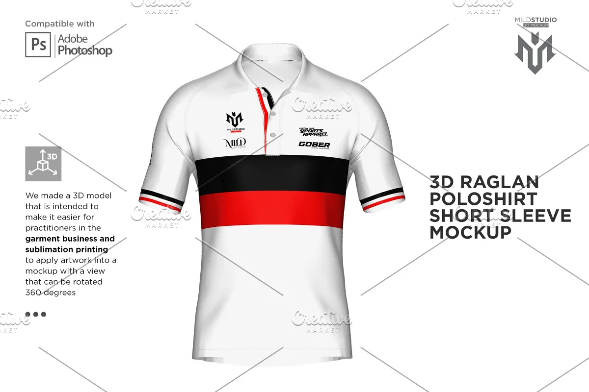 CreativeMarket - 3D Raglan Polo shirt SS Mockup 6453754