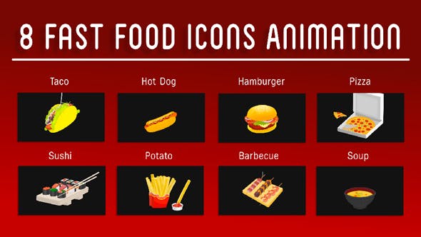 Videohive 8 Fast Food Icons Animation 18629935