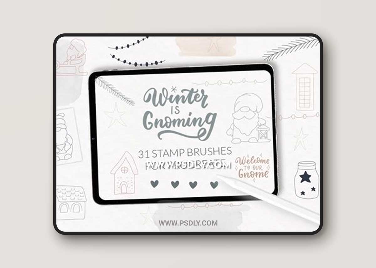 Christmas Scandi Gnome and houses Procreate stamps