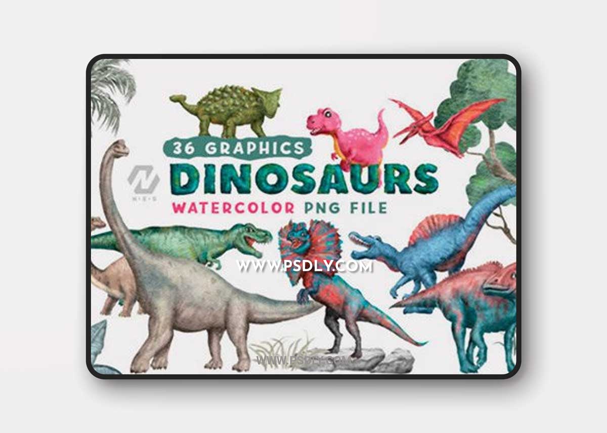 Cute Dinosaurs Watercolor PNG Clipart 19778878