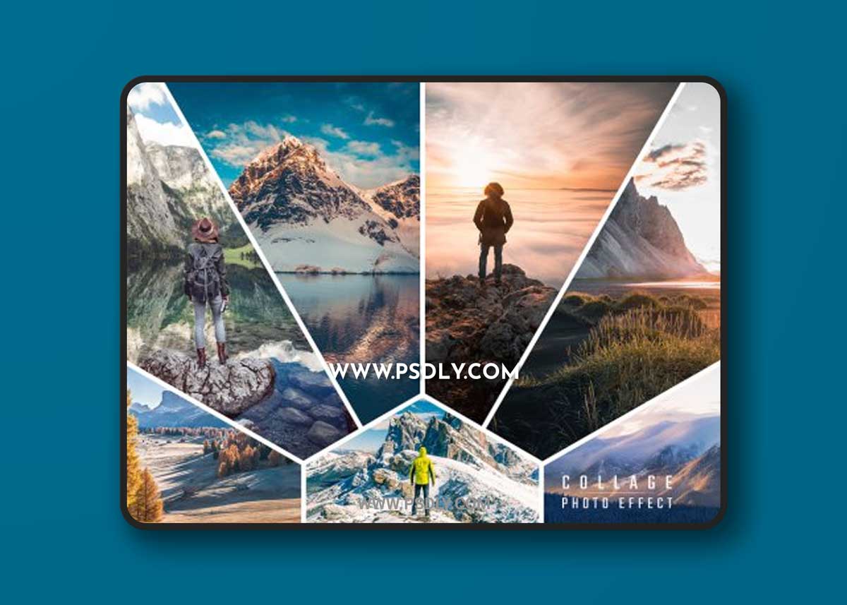 Photo Collage Hexagon Frame Effect Mockup 465640364