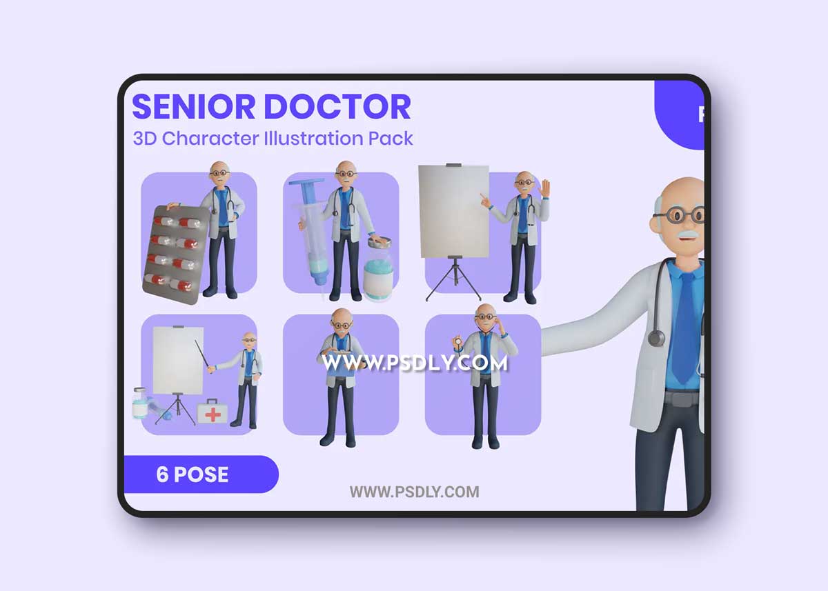 Senior Doctor 3D Mascot Character