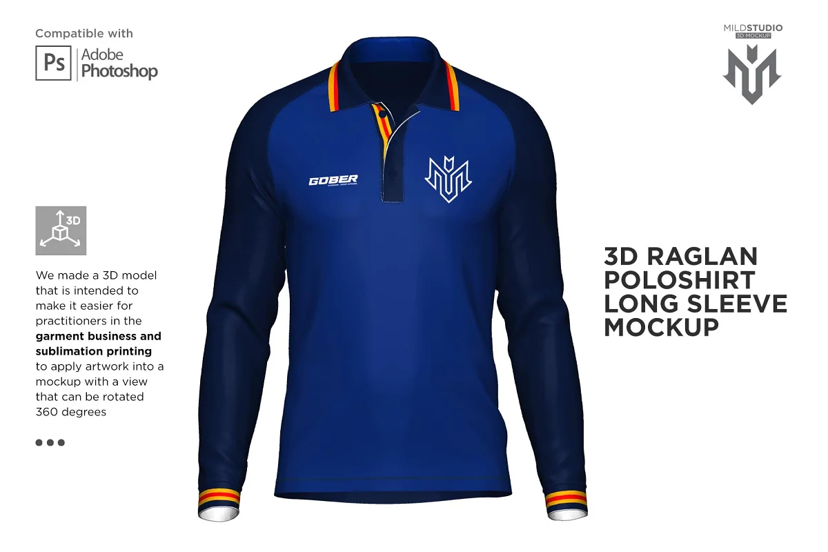 CreativeMarket - 3D Raglan Polo shirt Mockup 6453745