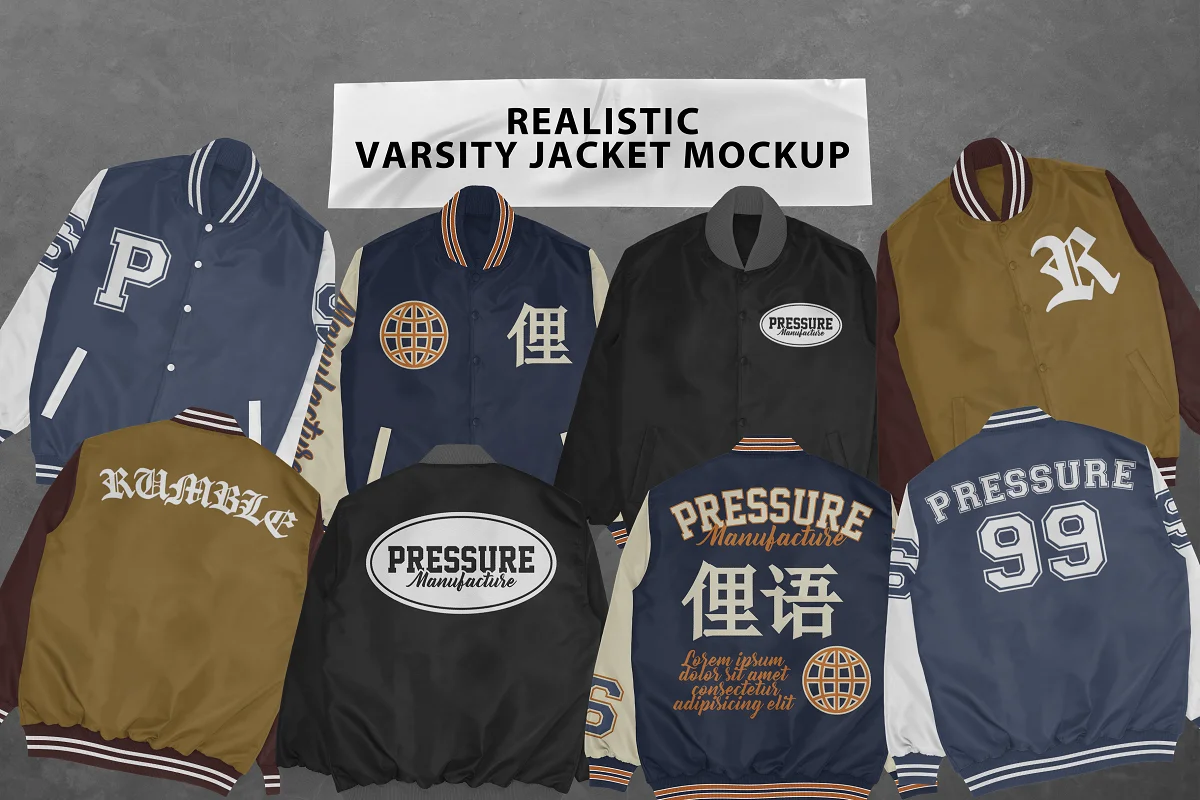 CreativeMarket - Realistic Varsity Jacket Mockup 6640746