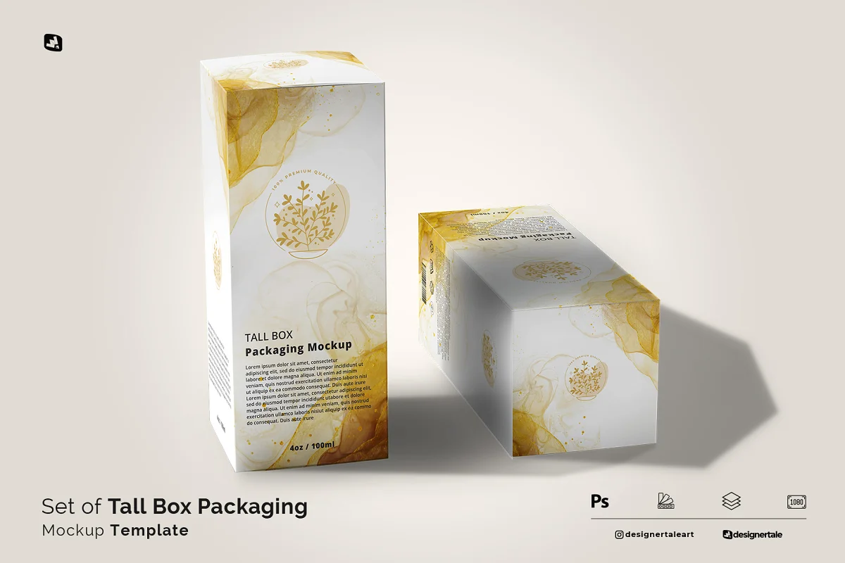 CreativeMarket - Set Of Tall Box Packaging Mockup 6206358