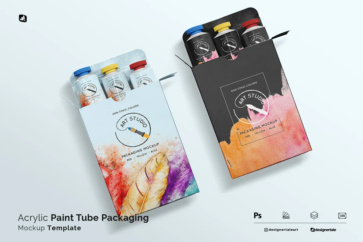 CreativeMarket - Acrylic Paint Tube Packaging Mockup 6202235