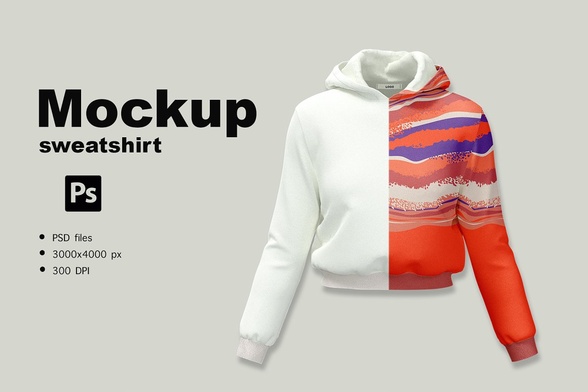 CreativeMarket - Mockup of a short hooded sweatshirt 6492910