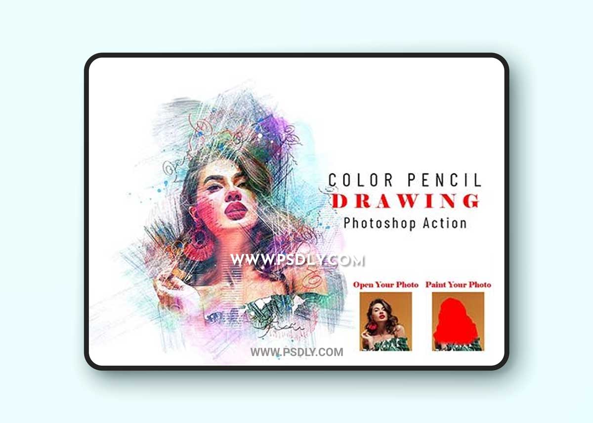 CreativeMarket - Color Pencil Drawing PS Action 6690629