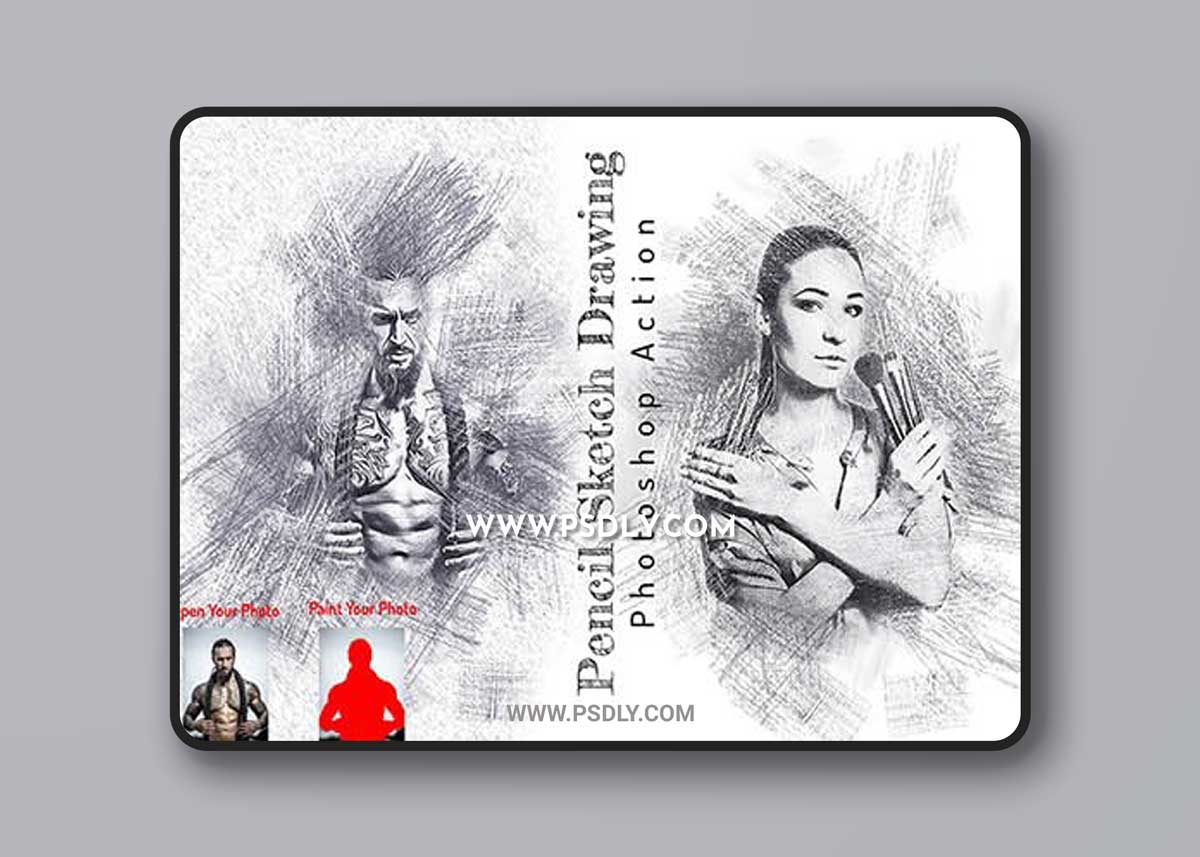 CreativeMarket - Pencil Sketch Drawing PS Action 6706019