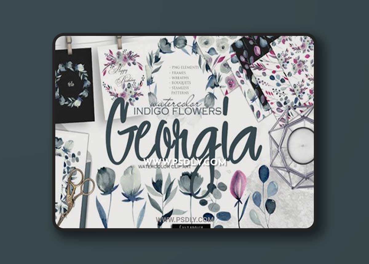 Georgia Indigo Flowers Watercolor Set 20289803