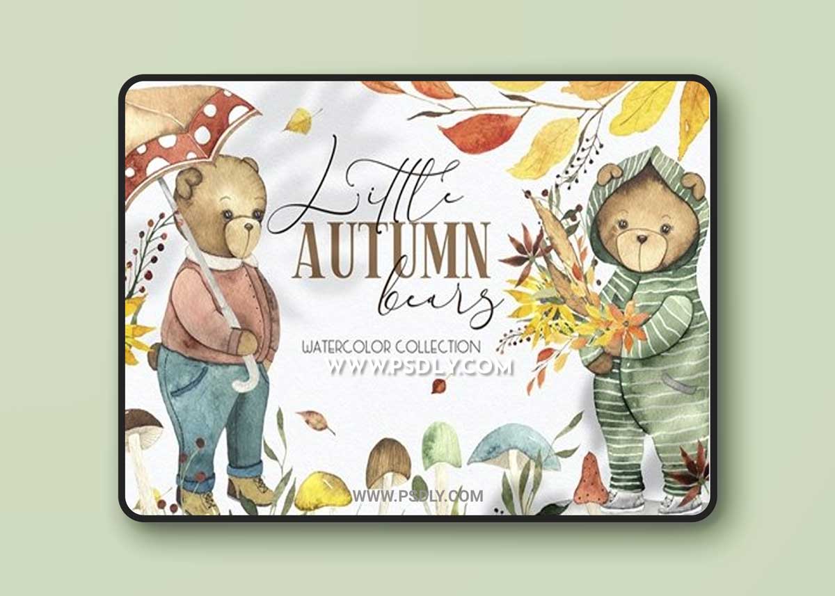 Little Autumn Bears. Watercolor