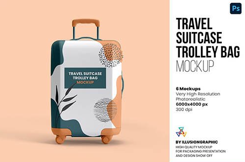 CreativeMarket - Travel Suitcase Trolley Bag Mockups 6704779